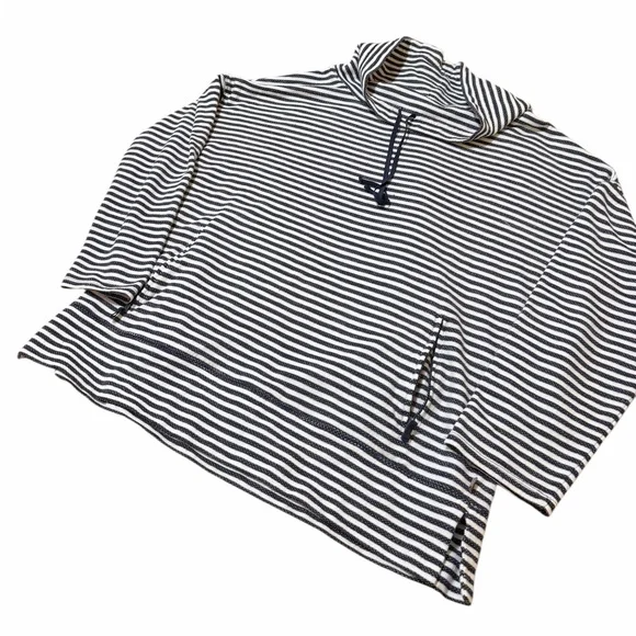 💙TALBOTS STRIPED COWL NECK Striped Navy and White Pullover - Picture 2 of 11